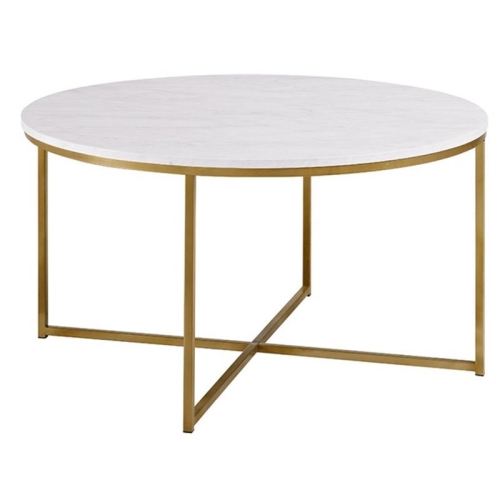 PEMBERLY ROW  Round Marble Top Coffe Table In In Gold