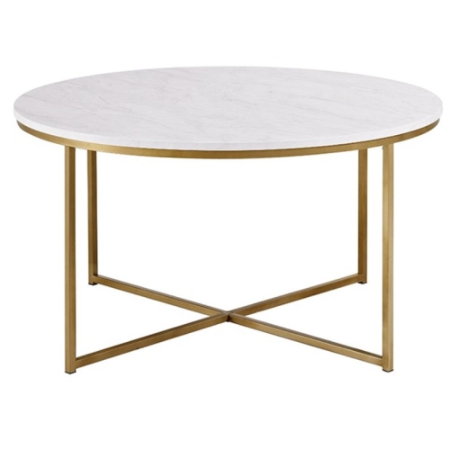 Pemberly Row Round Marble Top Coffe Table in Gold
