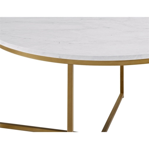 Pemberly Row Round Marble Top Coffe Table in Gold