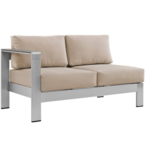 MODWAY  Shore Corner Sectional Outdoor Patio Aluminum Loveseat In Beige In Silver