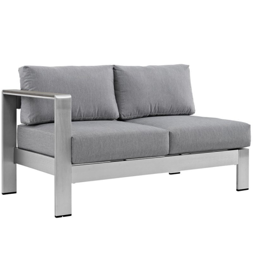 MODWAY  Shore Corner Sectional Outdoor Patio Aluminum Loveseat In Silver In Gray