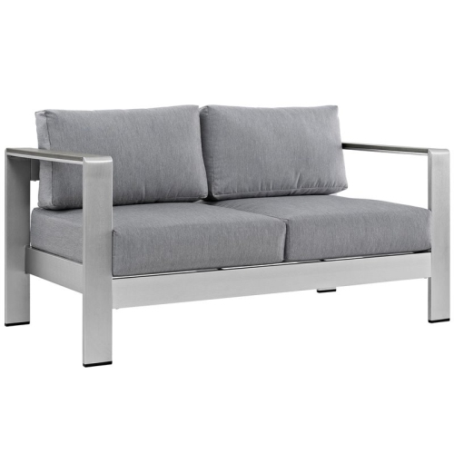 MODWAY  Shore Outdoor Patio Aluminum Loveseat In Silver In Gray