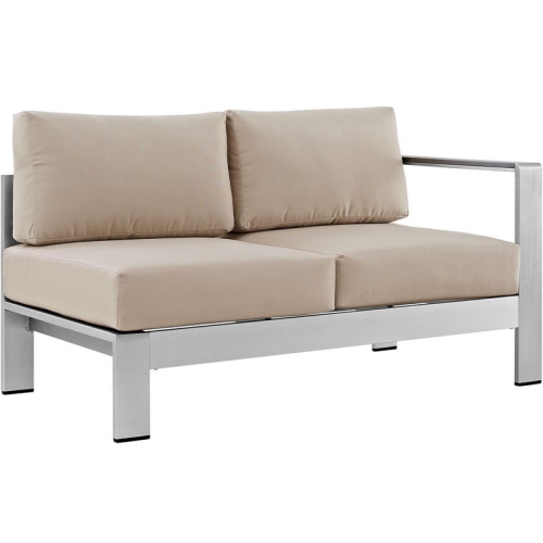 MODWAY  Shore Corner Sectional Outdoor Patio Aluminum Loveseat In Beige In Silver