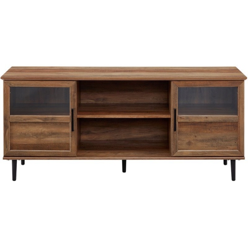 WALKER EDISON  "owen 58"" Glass And Wood Split Panel Door Tv Console In Rustic Oak" The doors will close automatically if left open, a feature I love! My 65 inch TV fits perfectly on it