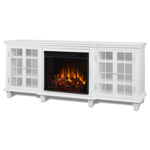 BOWERY HILL  Modern Solid Wood Fireplace Tv Stand In Finish In White