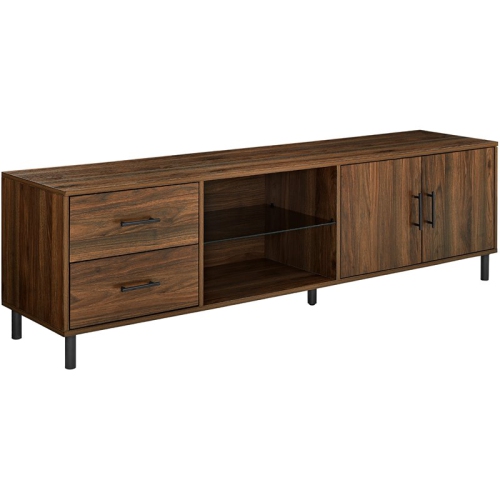 WALKER Draper 70" Modern Low Profile Tv Console With Adjustable Shelves In Dark Walnut