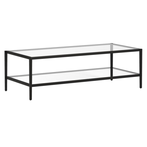 HENN&HART  54 In. Bronze Coffee Table With Clear Glass Shelf In Black