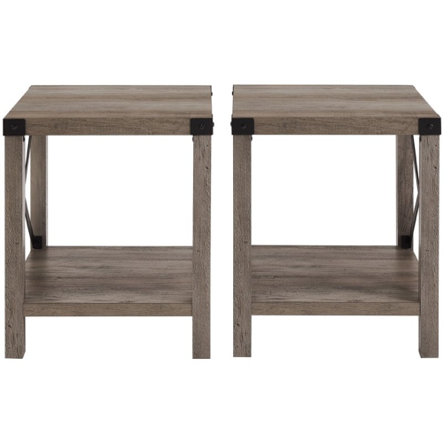 WALKER Farmhouse Metal-X End Tables With Lower Shelf In Gray Wash (Set Of 2)