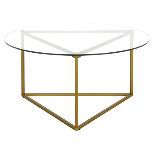 HENN&HART  Brass Round Coffee Table With Glass Top