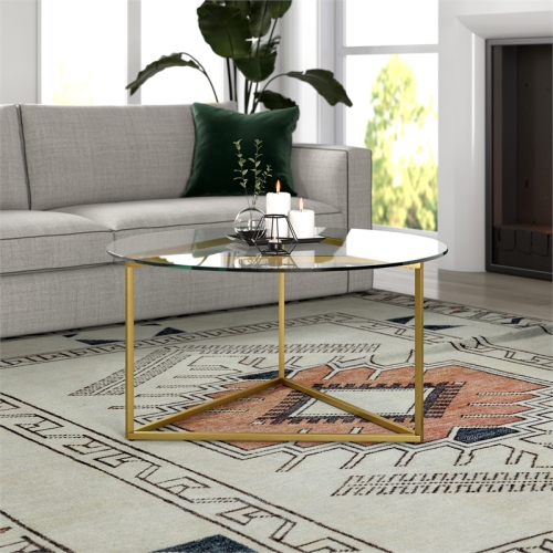 Henn&Hart Brass Round Coffee Table with Glass Top