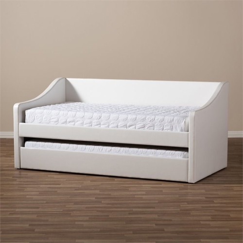 Bowery Hill Faux Leather Daybed with Trundle in White