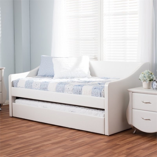 Bowery Hill Faux Leather Daybed with Trundle in White