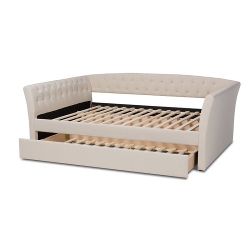 Bowery Hill Full Size Beige Upholstered Daybed with Trundle