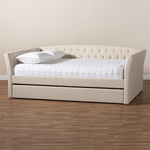 Bowery Hill Full Size Beige Upholstered Daybed with Trundle