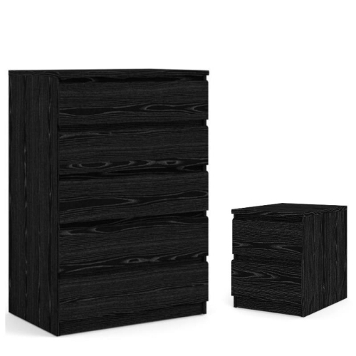 Tvilum Canada 2 Piece Bedroom Set with 5 Drawer Chest and 1 Nightstand in Black