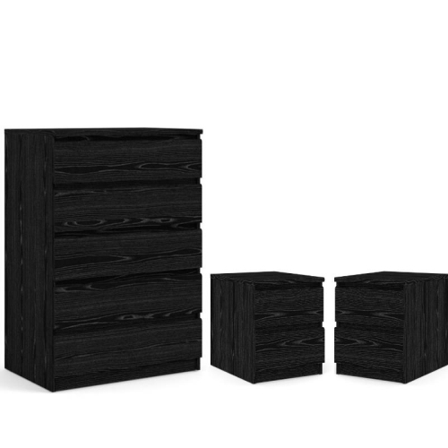 TVILUM CANADA  3 Piece Bedroom Set With 5 Drawer Chest And 2 Nightstands In Black