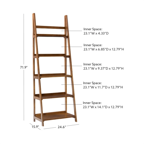 Linon Samantha Wood Five Shelf Bookcase in Brown