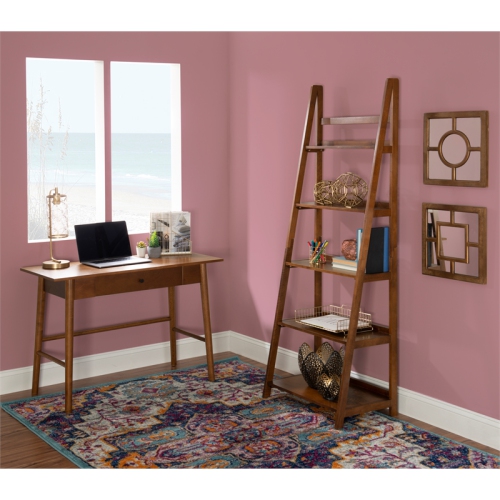 Linon Samantha Wood Five Shelf Bookcase in Brown