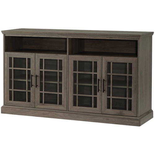 WALKER EDISON  "hazel 58"" Classic Glass 4-Door Tv Stand With Adjustable Shelves In Slate Gray" I am very impressed with this entertainment center! It looks much more beautiful than the images online! 