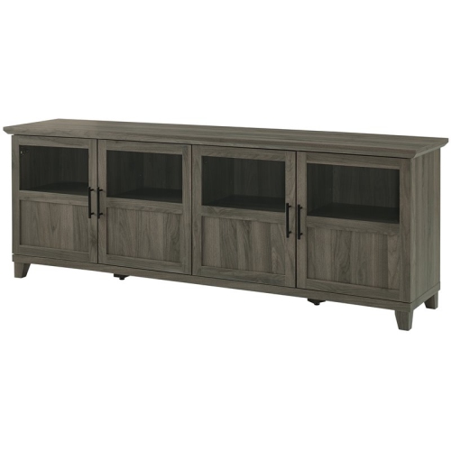 WALKER EDISON Goodwin 70" Tv Console With Glass And Wood 4 Panel Doors In Slate Gray Nice tv stand!