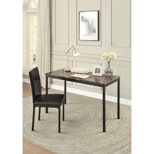 Pemberly Row 48" Transitional Metal Writing Desk with chair in Black/Dark Brown
