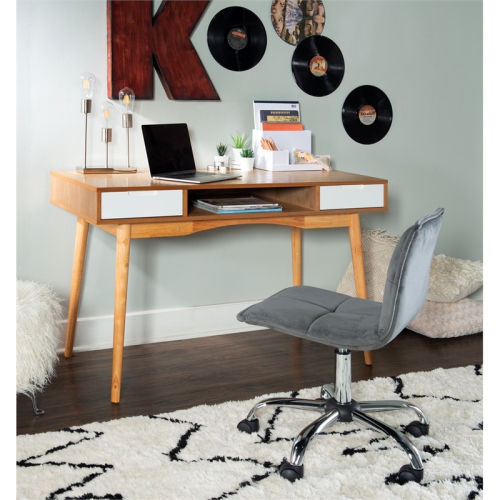 Linon Perry Wood Two Drawer Writing Desk in White and Natural