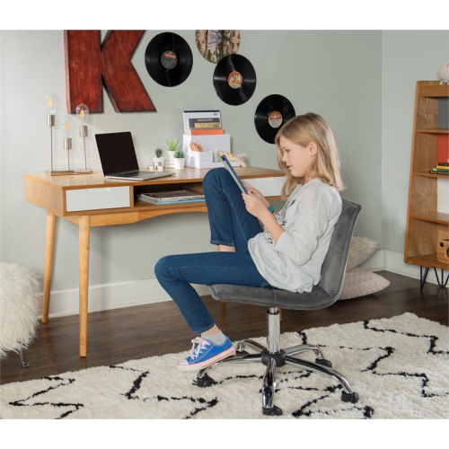Linon Perry Wood Two Drawer Writing Desk in White and Natural