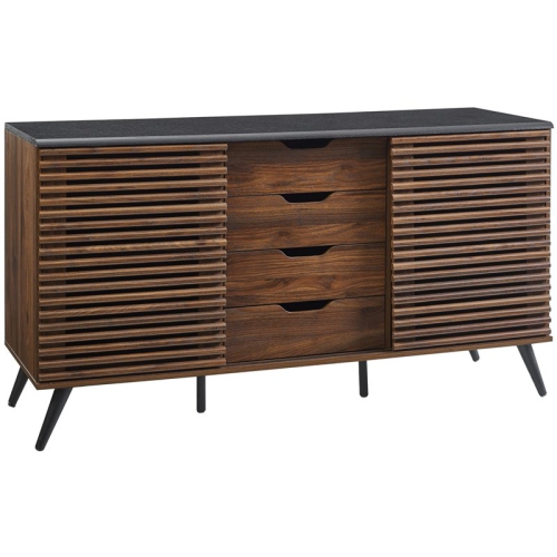 WALKER EDISON 59" Havana Sliding Slat Door 4-Drawer Sideboard In Ebony/dark Walnut Sideboard Cabinet