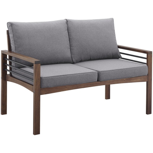 WALKER EDISON Pearson Modern Wood And Metal Outdoor Loveseat In Gray/dark Brown Unfortunately, ours immediately cracked down the center the first time we sat on it