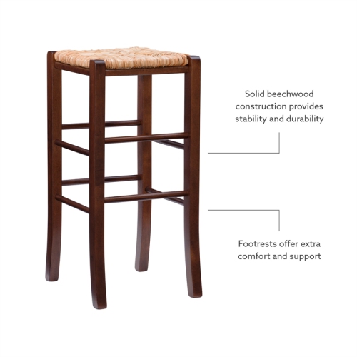 Linon Easton Backless Set of Two Wood 29" Barstools in Walnut