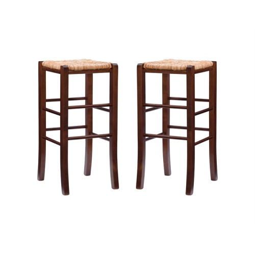 Linon Easton Backless Set of Two Wood 29" Barstools in Walnut