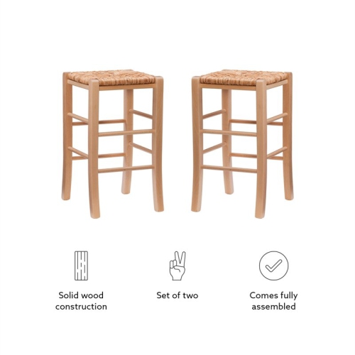 Linon Easton Backless Set of Two Wood 24.4" Counter Stools in Natural