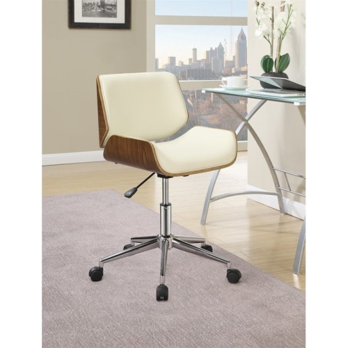 Allora Contemporary Faux Leather Office Chair in Ecru and Chrome