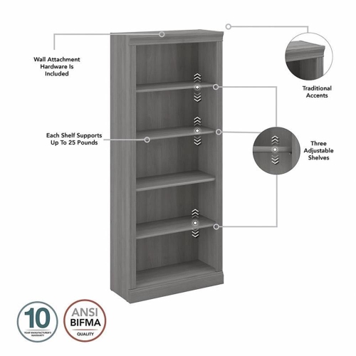 Saratoga Tall 5 Shelf Bookcase in Modern Gray - Engineered Wood