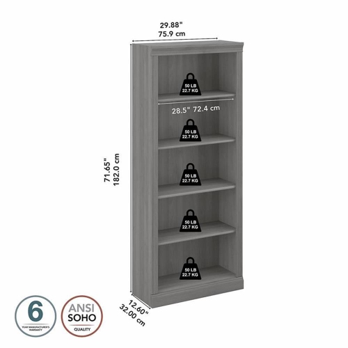 Saratoga Tall 5 Shelf Bookcase in Modern Gray - Engineered Wood
