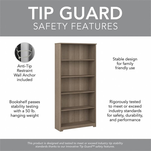 Bush Business Furniture Cabot 5 Shelf Bookcase in Ash Gray - Engineered Wood