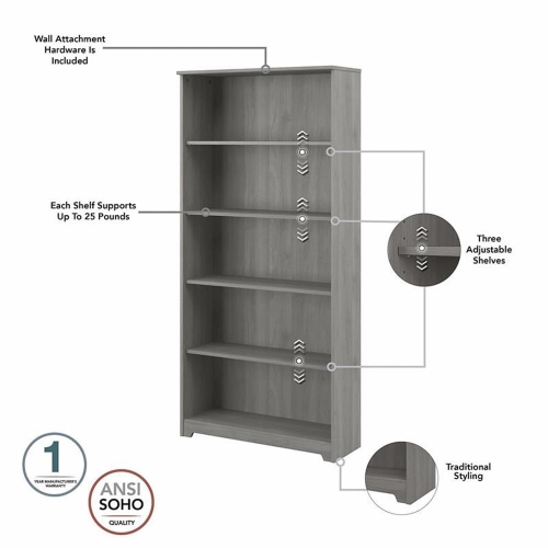 Cabot 5 Shelf Tall Bookcase in Modern Gray - Engineered Wood