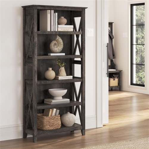 Key West Tall 5 Shelf Bookcase in Dark Gray Hickory - Engineered Wood