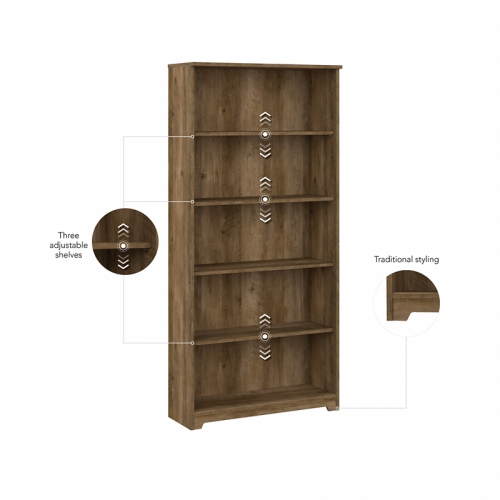Cabot Tall 5 Shelf Bookcase in Reclaimed Pine - Engineered Wood