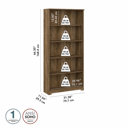 Cabot Tall 5 Shelf Bookcase in Reclaimed Pine - Engineered Wood