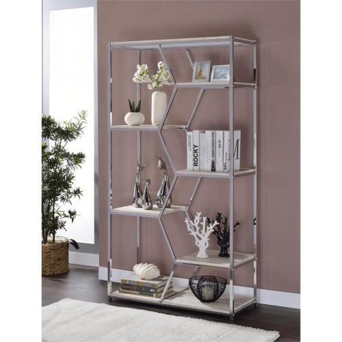 Bowery Hill Modern Metal 7-Shelf Bookcase in Chrome and White