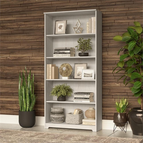 Cabot 5 Shelf Tall Bookcase in Linen White Oak - Engineered Wood
