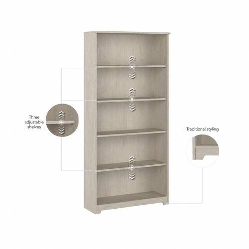 Cabot 5 Shelf Tall Bookcase in Linen White Oak - Engineered Wood