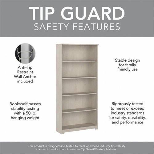 Cabot 5 Shelf Tall Bookcase in Linen White Oak - Engineered Wood
