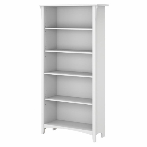 BOWERY HILL  Tall 5 Shelf Bookcase In Pure White And Shiplap Gray