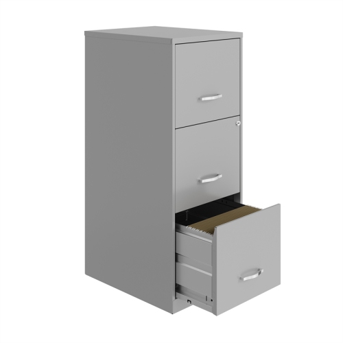 Space Solutions 3 Drawer Modern Metal Vertical File Cabinet with Lock in Gray