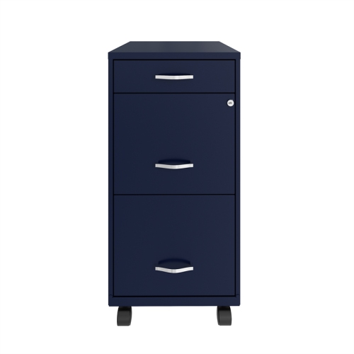 Space Solutions 18in Deep 3 Drawer Mobile Metal File Cabinet Navy
