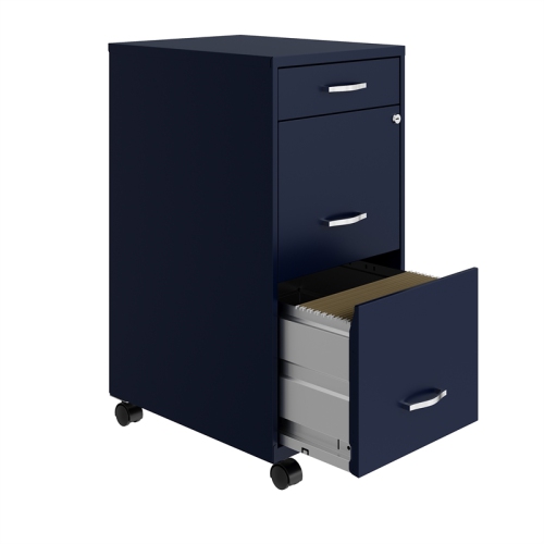 Space Solutions 18in Deep 3 Drawer Mobile Metal File Cabinet Navy