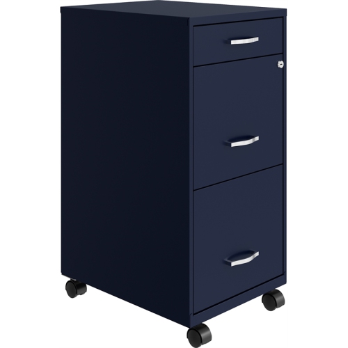 Space Solutions 18in Deep 3 Drawer Mobile Metal File Cabinet Navy