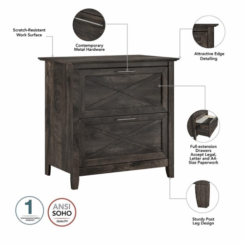 Key West 2 Drawer Lateral File Cabinet in Dark Gray Hickory - Engineered Wood